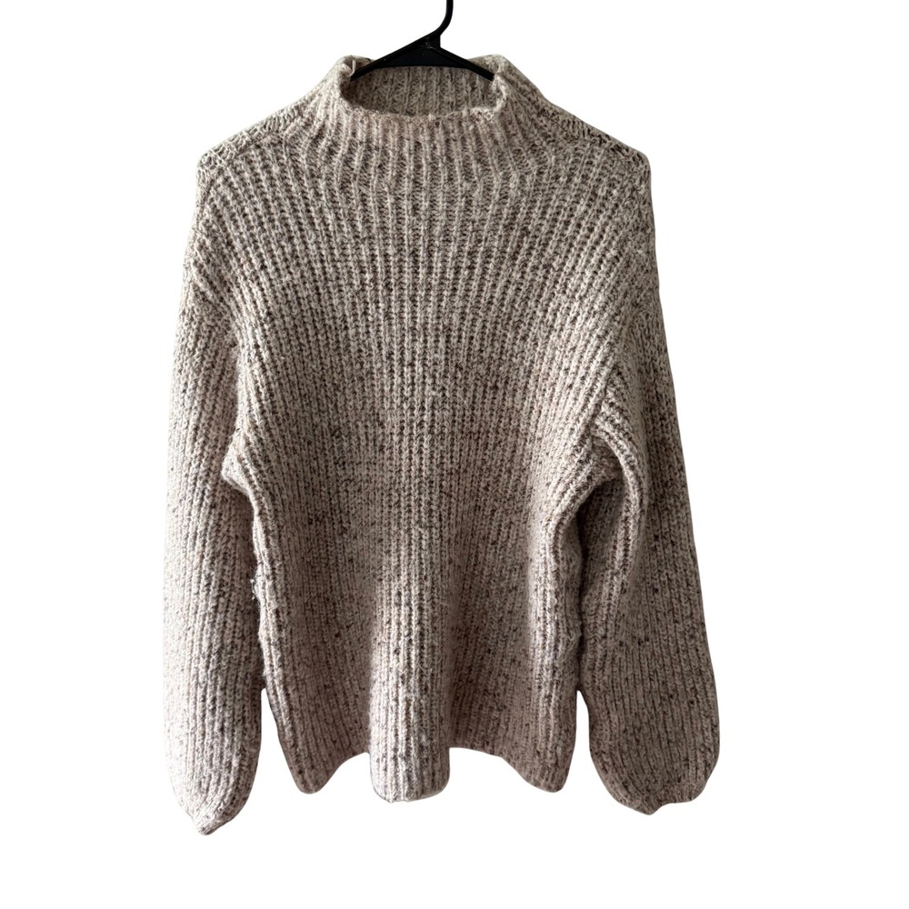 Falls Creek Womens Beige Marl Chunky Ribbed Mock Neck Sweater Size Medium